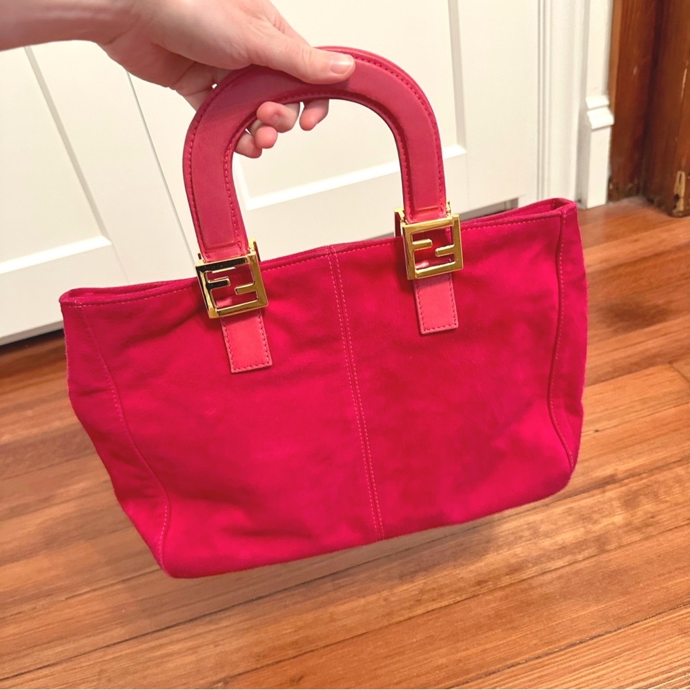 Vintage Fendi Pink Suede Twins Tote Fuchsia Mini